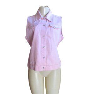 New w Tags, Christine Alexander Pink Cotton Vest w Swarovski Crystals Large